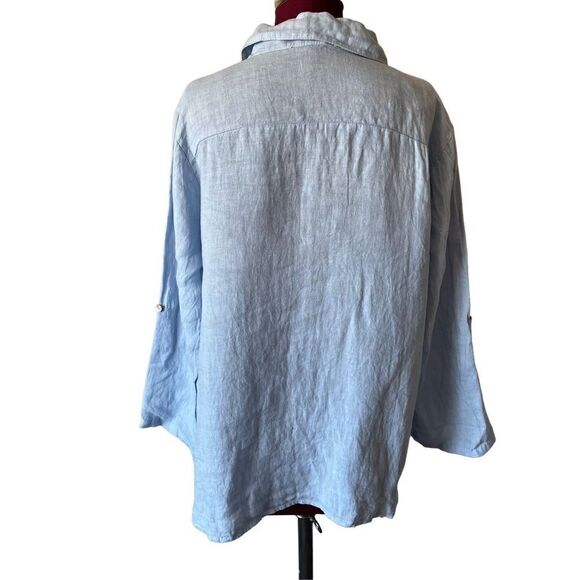 NWT Charlie B Linen Stars Embroidered Button Front Top size L - Picture 2 of 13